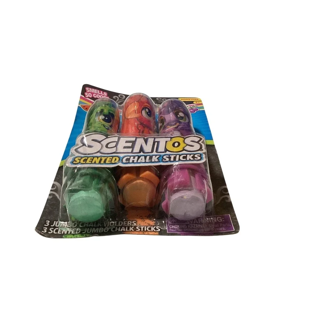 Scentos Scented‎ Chalk Sticks 3 Pack Jumbo Holders Monsters Fruit Scented New